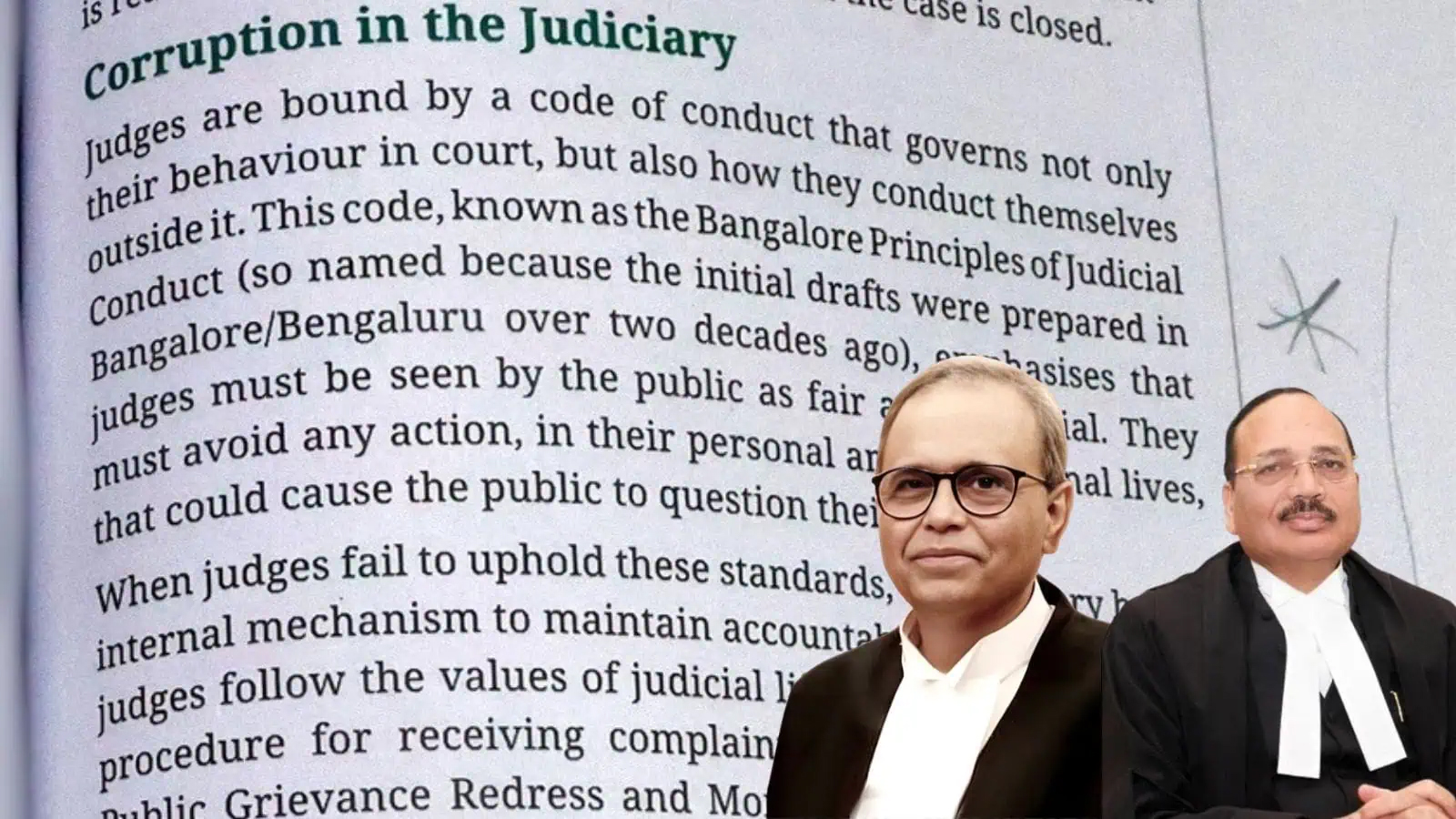 عدالت میں بدعنوانی کے خلاف تصویر، ججز اور قانونی دستاویزات کے ساتھ.