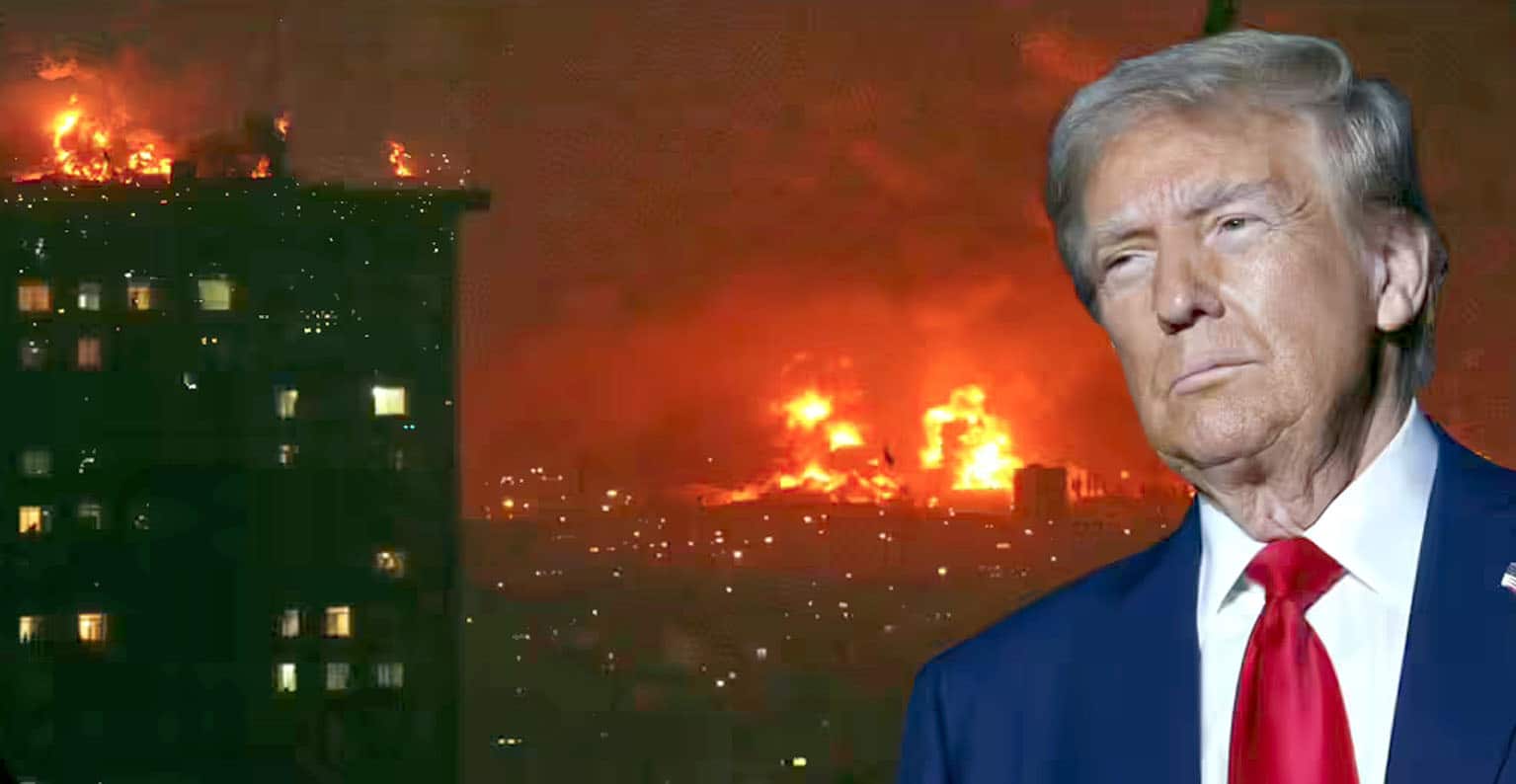 امریکی صدر ٹرمپ کے ساتھ آگ لگنے والے شہر کا منظر.