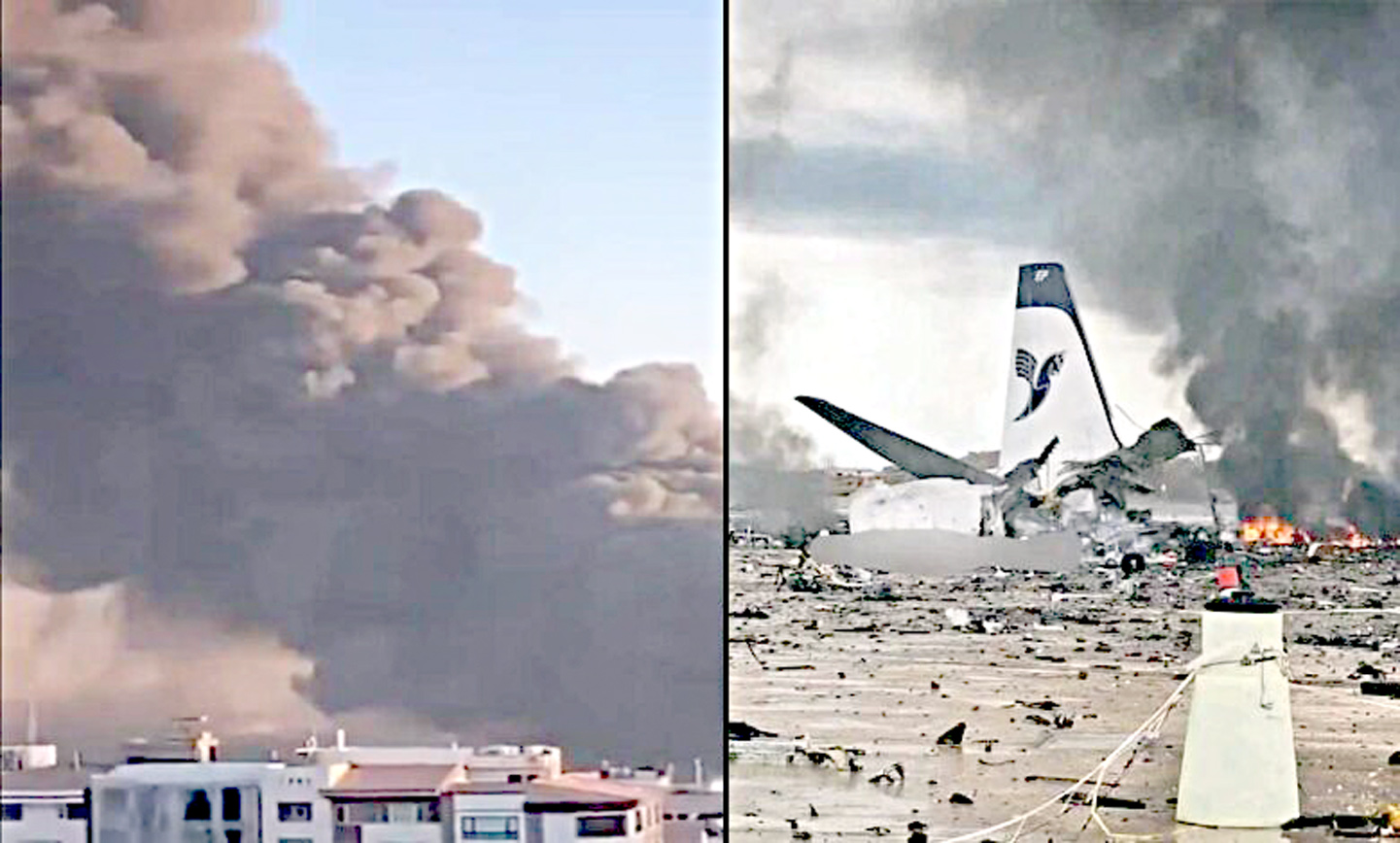 تباہ شدہ طیارہ اور دھواں، فضائی حادثہ کی تصویر.