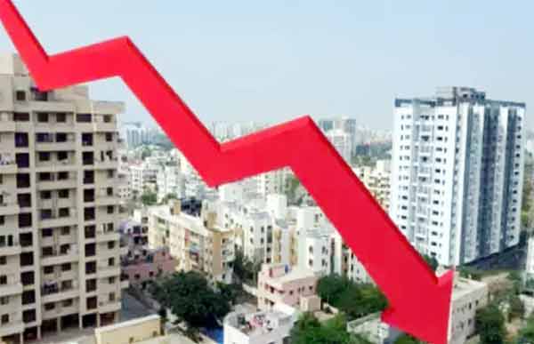 مندی کا گراف اور شہر کی عمارتیں، اقتصادی بحران اور مارکیٹ کی گراوٹ کی نشاندہی.