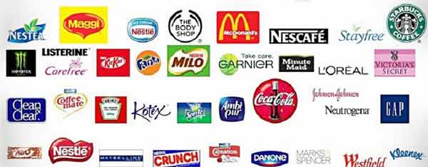 متنوع برانڈز کی مصنوعات کی تصویری مجموعہ، جس میں کھانے پینے، خوبصورتی اور روزمرہ استعمال کی اشیاء شا.