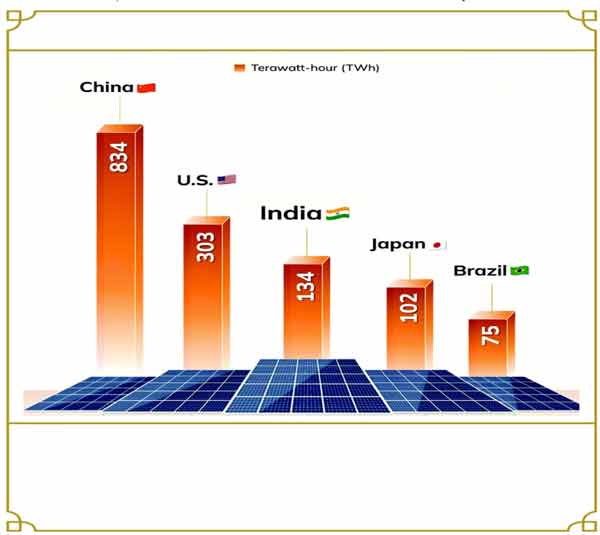 شمسی توانائی کے استعمال میں عالمی ممالک کا موازنہ، چین سب سے آگے.