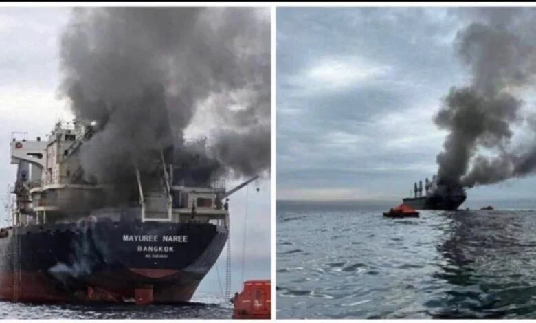 کارگو جہاز پر حملہ، ہرمز میں دھواں اور آگ.