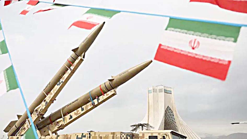 خودکار ڈرافٹ - فوجی میزائل اور ایرانی پرچم کی تصویر، دفاعی اور علاقائی اہمیت کے ساتھ.