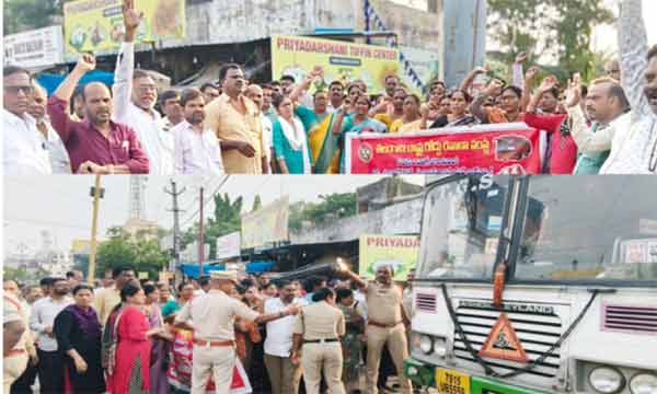 مظاہرہ اور ٹریفک بند کرنے والی تصاویر، پولیس اور عوام کے درمیان تصادم.