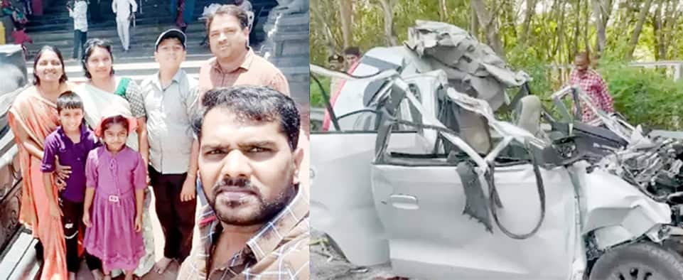حادثہ میں زخمی اور تباہ شدہ کار کی تصویر.