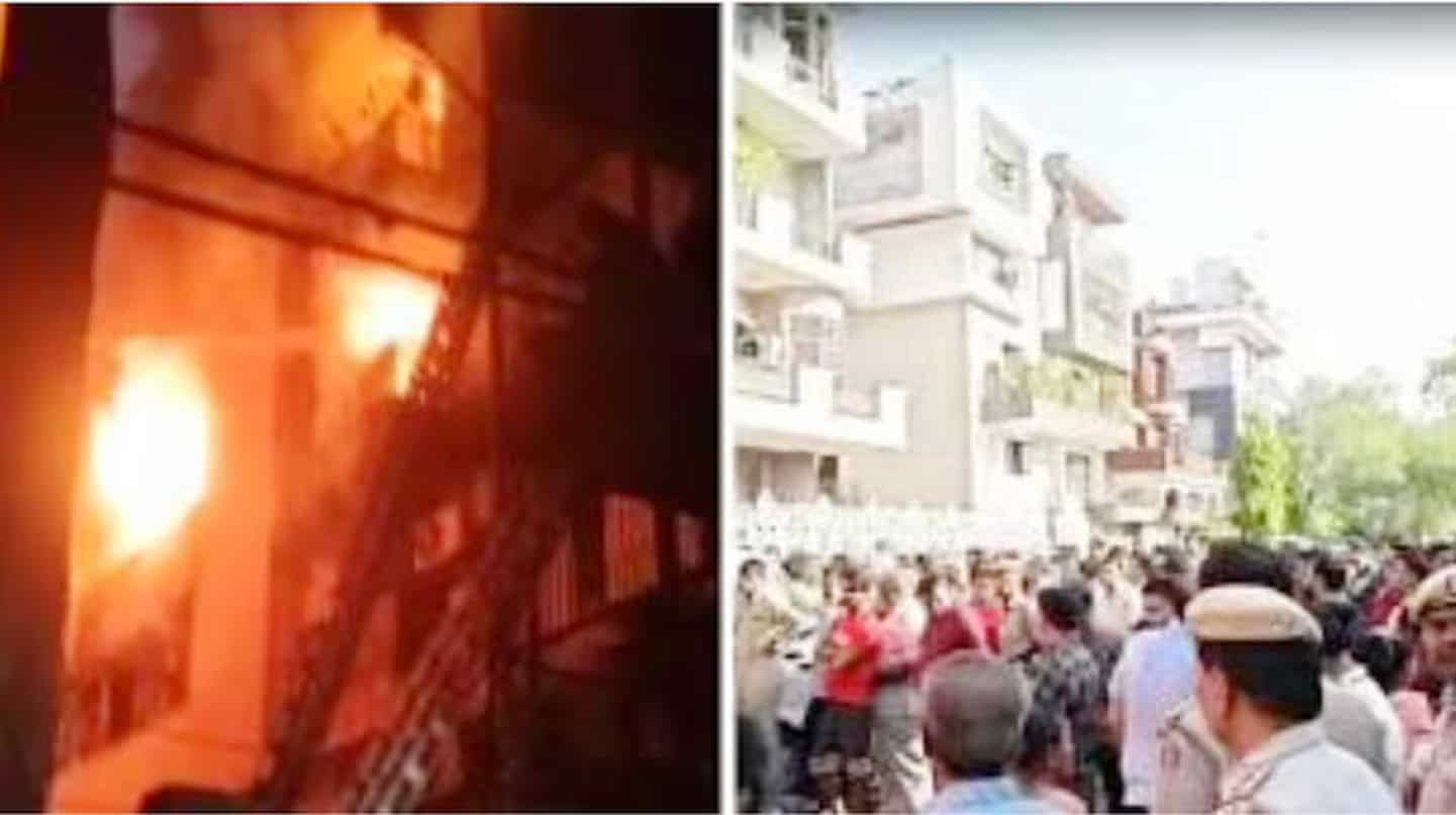 آگ لگنے کا واقعہ، شہریوں کی بڑی تعداد جمع، عمارت میں آگ لگنے کے مناظر.