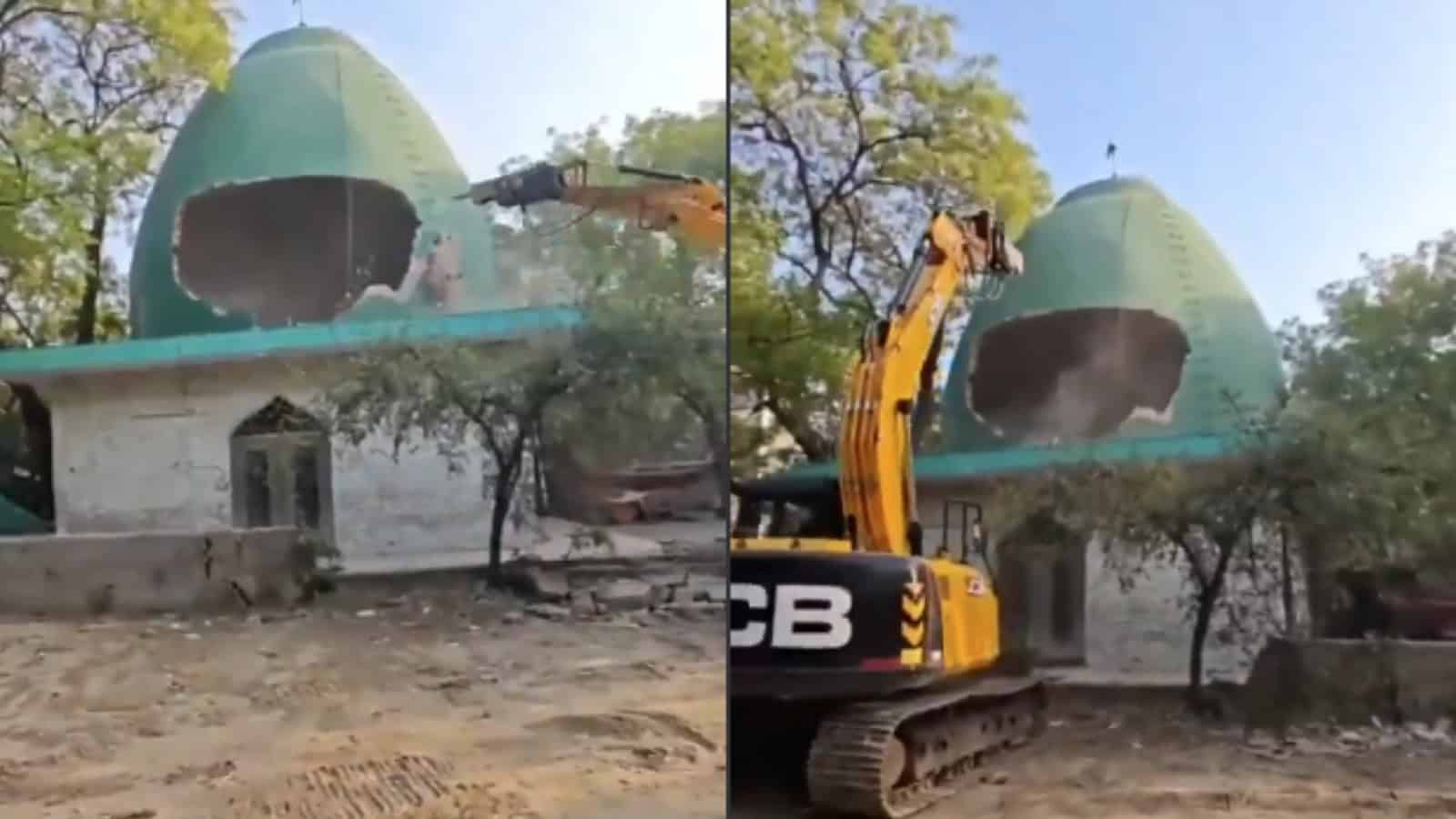 عمارت کی مرمت کے دوران تعمیراتی مشینری استعمال.