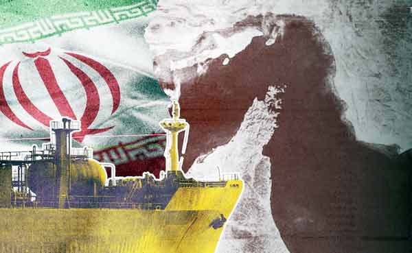 ایرانی تیل کی صنعت اور قومی پرچم کے ساتھ کشتی کی تصویر.