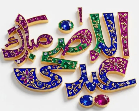 عید مبارک کا خوبصورت اور رنگین تحفہ خطاطی، جواہرات سے م.