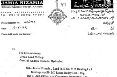 جامعہ نظامیہ وقف رائے درگ وقف اراضی کے تحفظ کیلئے فرزندان جامعہ نظامیہ میدان میں اترنے کمر بستہ
