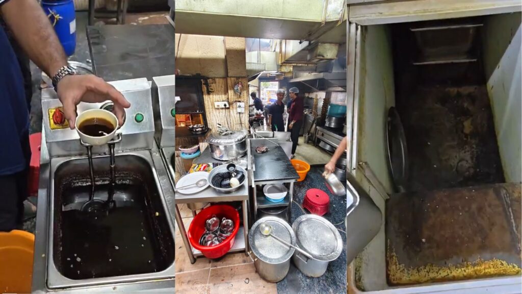 کچن میں صفائی کے دوران گندہ فرج اور برتن.