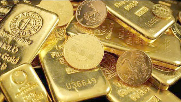 سونے کے بیجنے والے سونے کے بار اور سکے، مالیاتی مارکیٹ کی تصویر.