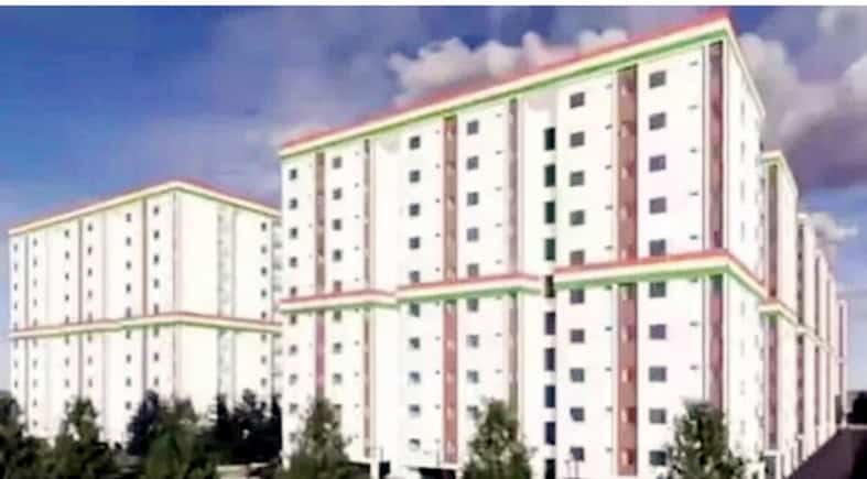 بڑا جدید رہائشی عمارت، بلند اور خوبصورت، آسمان کے نیچے.