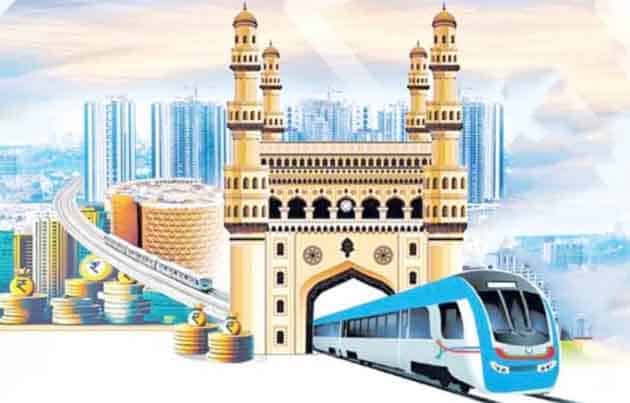 جدید ٹرین اور شہر کے بلند عمارتیں، معیشت اور ترقی کی علامت.
