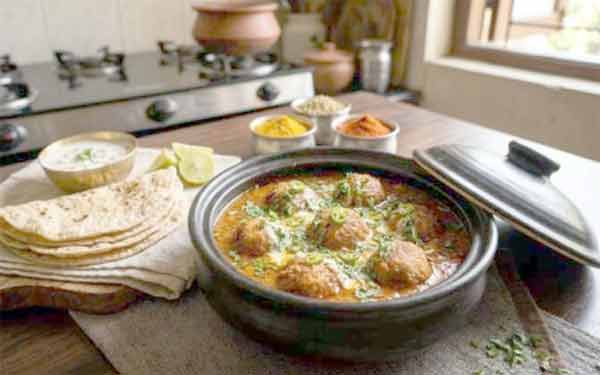 مزیدار گوشت کا سالن، روایتی پاکستانی کھانا، باورچی خانہ میں تیار.