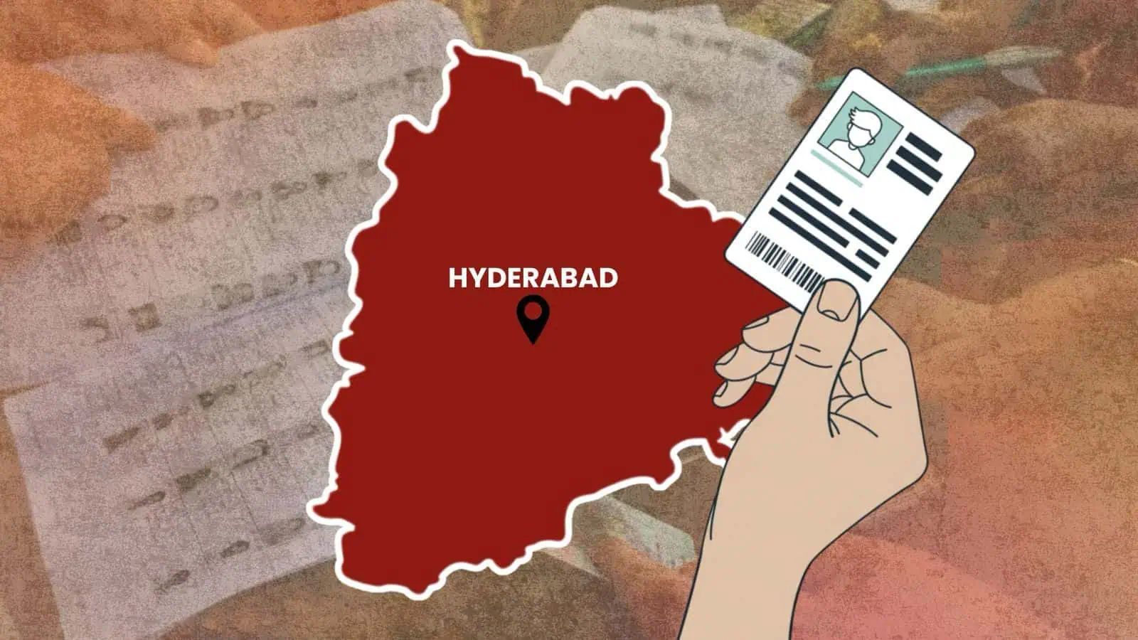 ہاتھ میں ووٹر شناختی کارڈ کے ساتھ تلنگانہ کا نقشہ.
