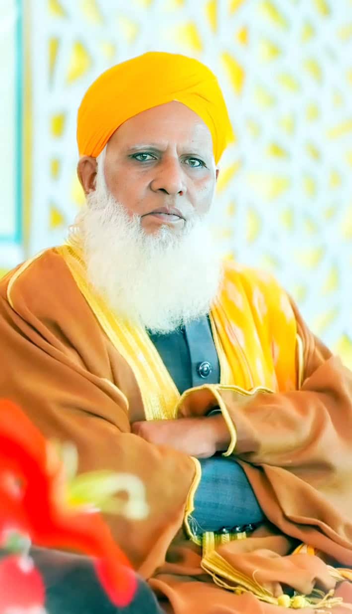 روشن پس منظر کے ساتھ ایک بزرگ شخص کا سرکاری لباس میں تصویر.
