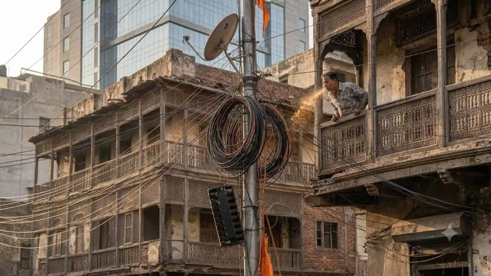 بجلی کی تار پر گٹکا لگانے کی کوشش کرتے شخص کی حادثاتی صورتحال.